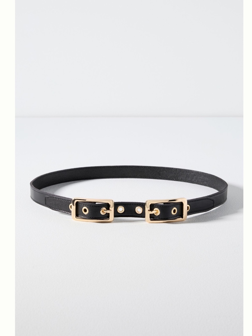 Anthropologie Double Buckle Leather Belt Unique Black Gold NEW Small